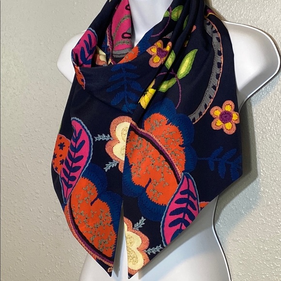 Ted Baker Blue and Pink Folk Foliage Botanical Scarf - Picture 6 of 7